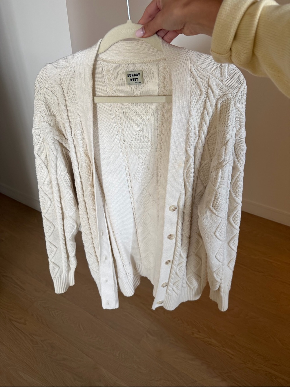 Aritzia Sunday Best Cream Cable Knit Button-Front Cardigan